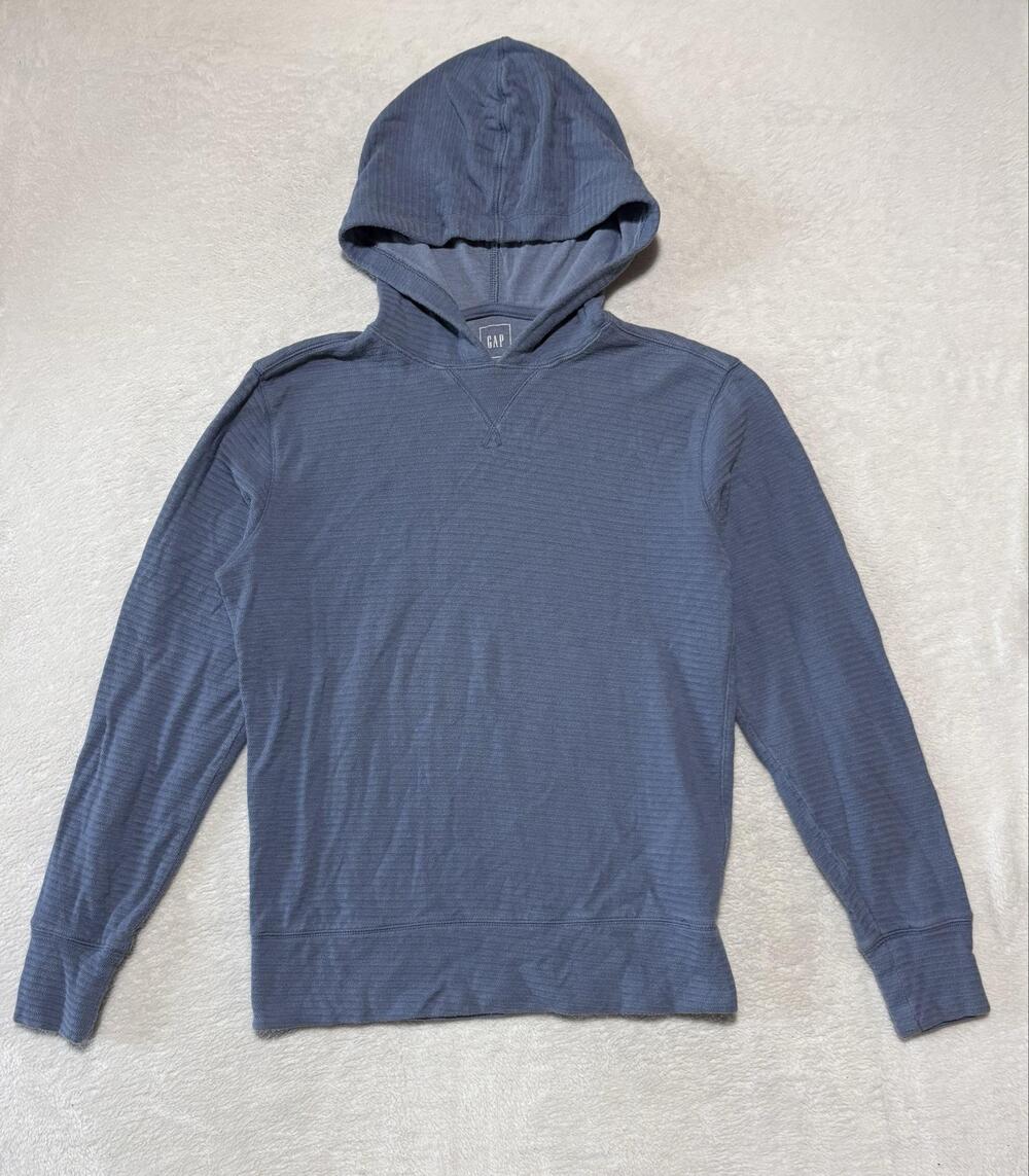 Gap Hoodie Mens Small Blue Pullover Textured Long Sleeve Sweatshirt